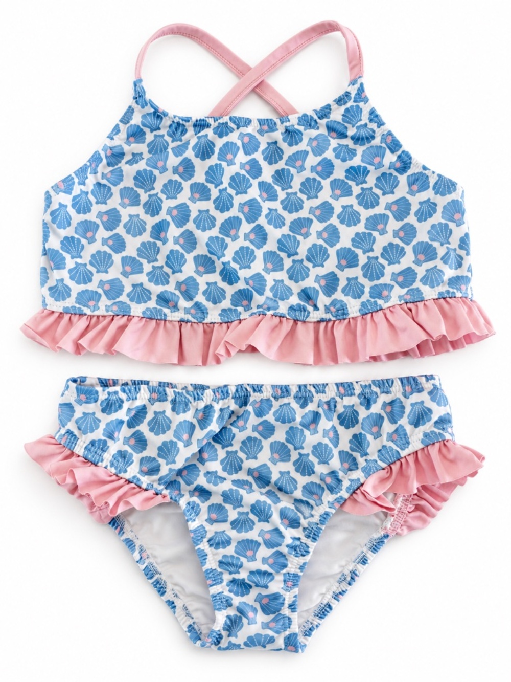 James & Lottie Girls Blue Seashell Ruffle Bikini Size 8 or size 7